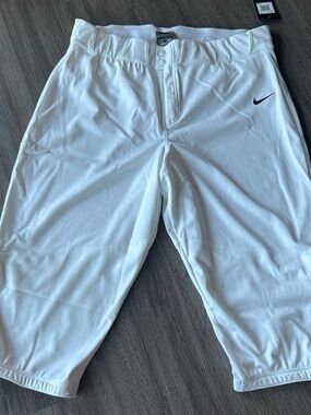 Nike White Athletic Track Pants with Black Swoosh